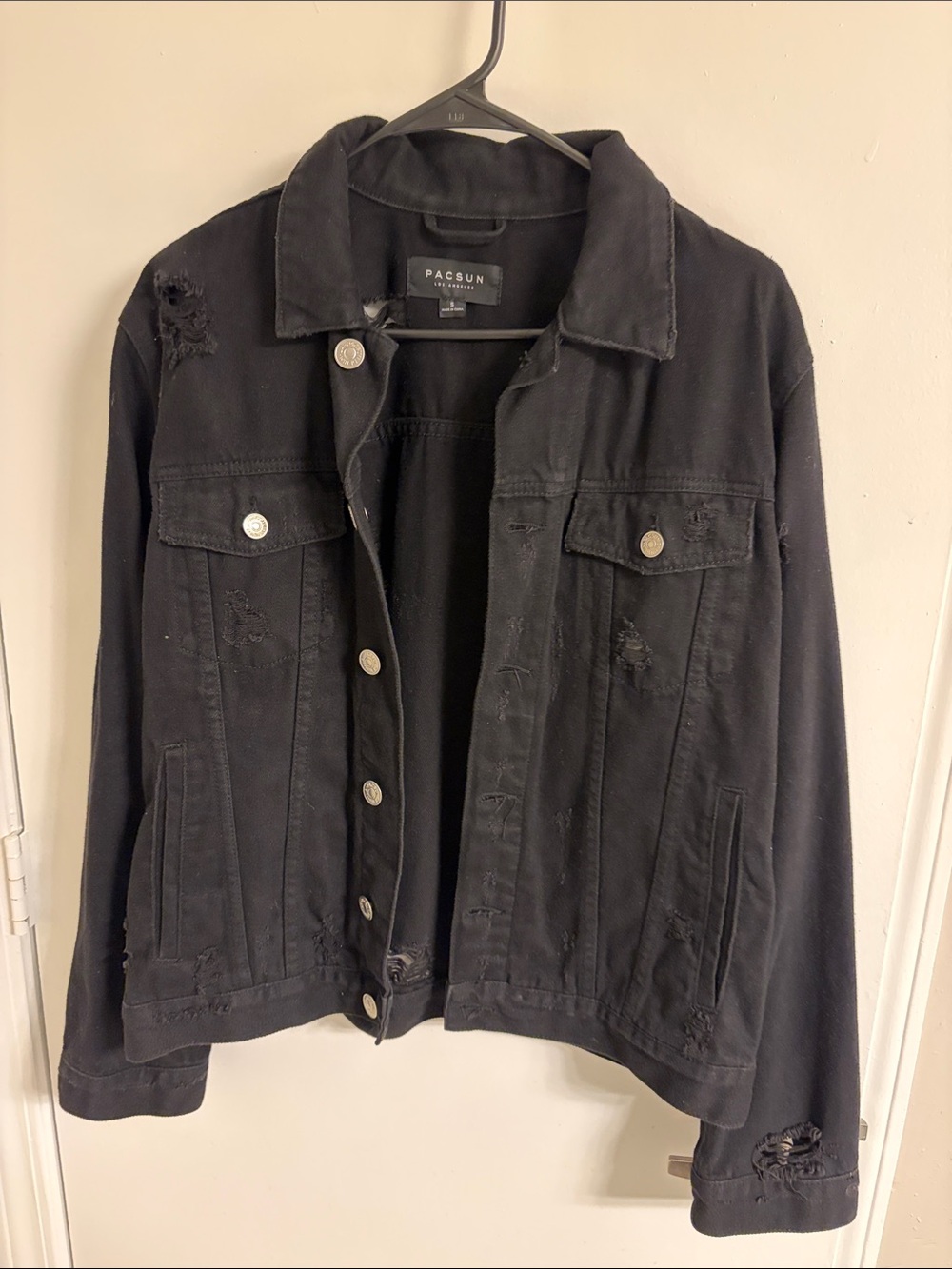 PacSun Black Distressed Denim Trucker Jacket